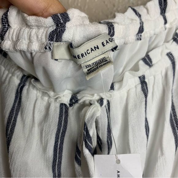 American eagle striped off shoulder ruffle tiered dress white gray - Picture 12 of 13